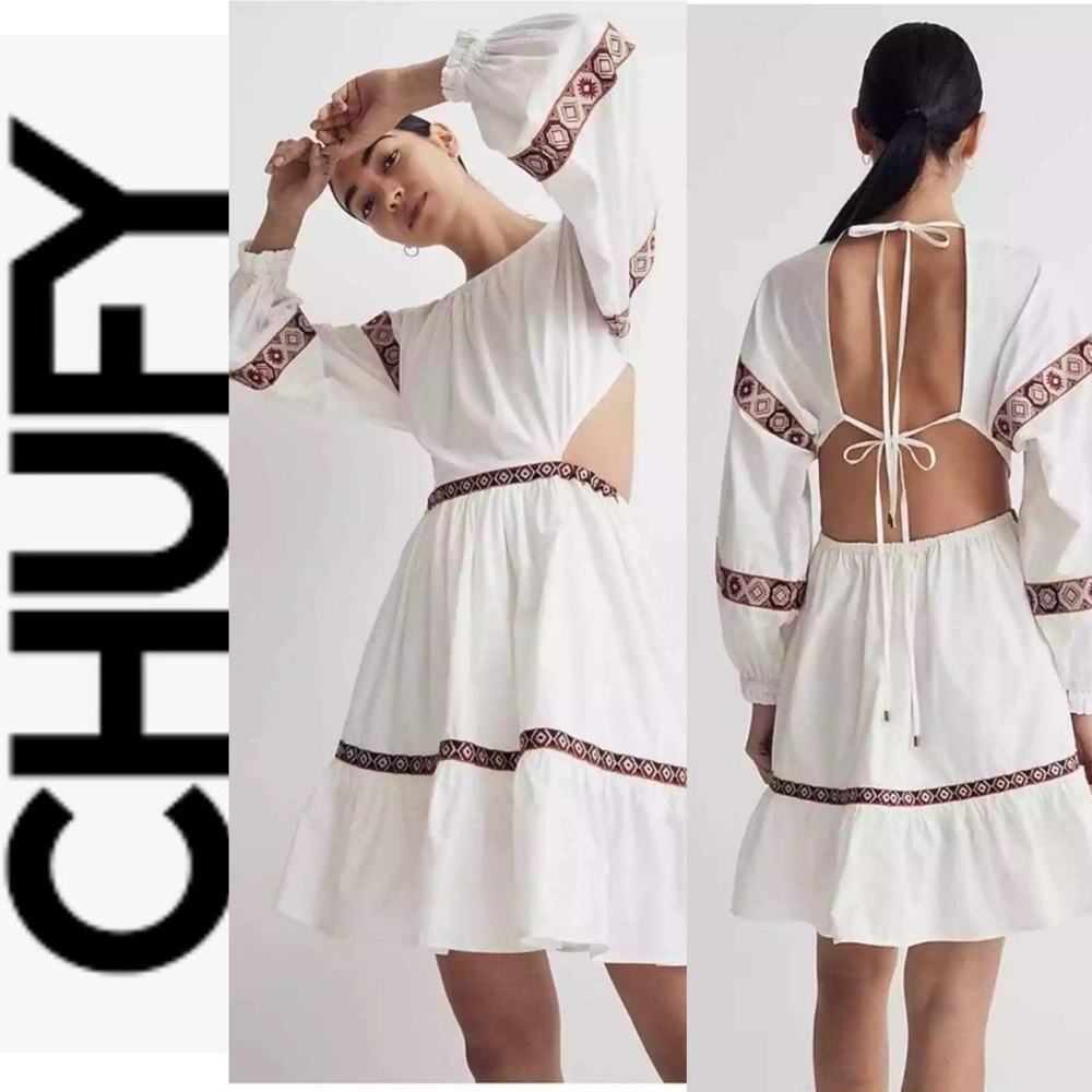 NWOT CHUFY Hari Mini White Embroidered Dress w/open back m